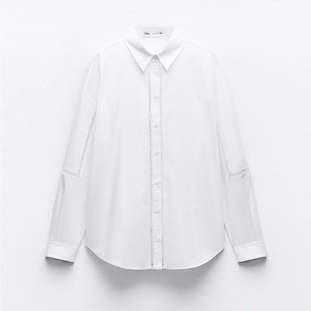 BNWT Zara Poplin Button Down w/ Lace Inserts